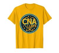 Emblema Estrellado de la Vida de CNA para Mujeres Profesionales de la Salud Camiseta, Hombre, Dorado Brillante, S