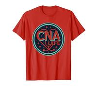 Emblema Estrellado de la Vida de CNA para Mujeres Profesionales de la Salud Camiseta, Hombre, Rojo, XL