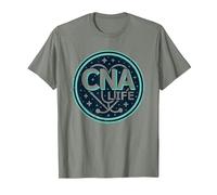 Emblema Estrellado de la Vida de CNA para Mujeres Profesionales de la Salud Camiseta, Hombre, Verde Militar Jaspeado, M