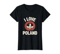 Emblema Floral de águila I Love Poland Camiseta gráfica económica, Mujer, Negro, L