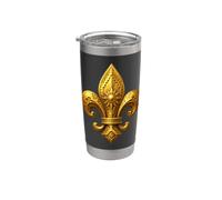 Emblema heráldico Art Deco Fleur-De-Lys con detalle geométrico Vaso térmico de acero inoxidable de doble pared