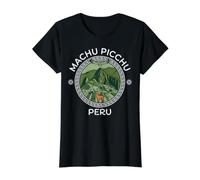 Emblema Machu Picchu Perú con Llama Condor y Terrazas Incas Camiseta gráfica económica, Mujer, Negro, L
