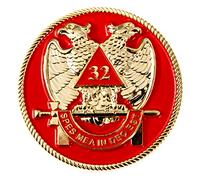 Emblema masónico redondo de rito escocés de 32º grado, rojo y dorado, 2 pulgadas de diámetro