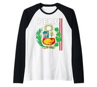 Emblema peruano y rayas de bandera - escudo retro del Perú Camiseta Manga Raglan