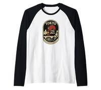 Emblema Retro de Japón Tradición y Modernidad de Tokio Camiseta Manga Raglan