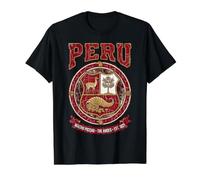 Emblema Vintage Envejecido Perú Machu Picchu Andes EST Camiseta gráfica económica, Hombre, Negro, S