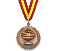 Emblemarket - Medalla de Metal Personalizable - Antorcha - Color Bronce - 6,4cm - Incluida Cinta de tu Elección
