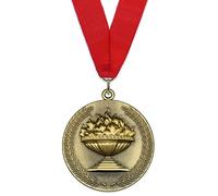 Emblemarket - Medalla de Metal Personalizable - Antorcha - Color Oro - 6,4cm - Incluida Cinta de tu Elección