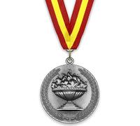 Emblemarket - Medalla de Metal Personalizable - Antorcha - Color Plata - 6,4cm - Incluida Cinta de tu Elección