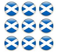 Emblemarket - Pack de 9 Marcadores de Bola de Golf de Metal con Crystal Dome - Tamaño: 25,4 mm (1 Inch) - Bandera de Escocia - Oro Brillo