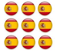 Emblemarket - Pack de 9 Marcadores de Bola de Golf de Metal con Crystal Dome - Tamaño: 25,4 mm (1 Inch) - Bandera de España - Oro Brillo