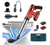 Émbolo eléctrico para inodoro con 2 baterías, herramientas para eliminar obstrucciones de drenaje, émbolos de aire de alta presión para inodoro, baño, drenaje de suelo, alcantarillado, tubería, rojo