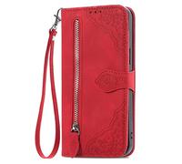 Embossed Folio Flip for Honor 400 Pro Case Wallet PU Leather Case Cellphone Shell Kickstand with ID Credit 7 Card Slots Cases Covers Lanyard Strap Zip Coin Purse Cover for Honor 400 Pro,Red
