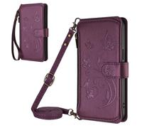 Embossed Folio Flip for Samsung Galaxy S6 Edge Wallet PU Leather Case Cellphone Shell Kickstand with ID Credit 5 Card Slots Cases Lanyard Strap Zip Coin Purse Cover for Samsung Galaxy S6 Edge,Red