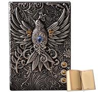 Embossed Leather Journal Writing Notebook - Handmade Vintage Daily Diary, Rustic Travel Sketchbook | Classic Refillable Notepad Binder, Artistic Phoenix Decorative Book, Retr For Men Women