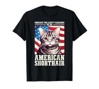 Embrace The Fluffy Elegance of American Shorthair Cat Lover Camiseta gráfica económica, Hombre, Negro, M