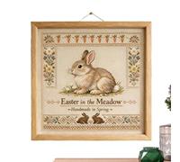 Embroidery Art - Animal Craft Ornaments - Easter Vintage Bunny Wall Art - For Living Room Bedroom Home Dorm Apartment Holiday Party, 9.84x9.84x0.39 Inches