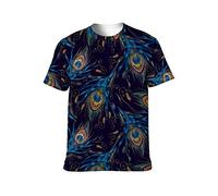 Embroidery Beautiful Peacocks Feathers Camiseta Black Graphic Unisex Tee Shirt, Negro , L