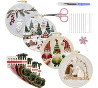 Embroidery Kit for Adult Beginners, 4-Pack Embroidery Starter Kit with Needles Thread Pattern & Instructions DIY Needlepoint Supplies Handmade Sewing Xmas Crafts Set for Adults Beginners