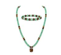 Embtrem Juego de pulsera y collar de dinero, pulsera de dinero para mujeres y hombres, aventurina verde, cristal de ojo de tigre, obsidiana, joyería de riqueza, prosperidad, protección energética