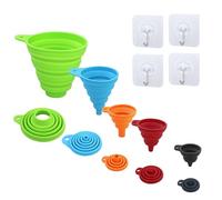 Embudo plegable, embudo de cocina de 4 tamaños, embudo de silicona para transferencia de líquidos de cerveza (S/M/L/XL) con 5 ganchos