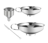 Embudos de Acero Inoxidable, Embudo para Mermelada, Embudo para Conservas de Acero Inoxidable, Embudos de Cocina con Mango, para Decantar Especias, Líquidos, Polvos, Judías (3 Tamaños, 1 Cepillo)