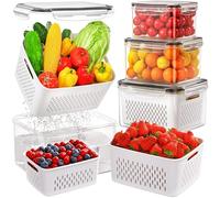 Embutido nevera con colador y tapa-Juego de 4 organizadores nevera apilables,fruta, verdura, ensalada, queso-Recipientes frigorifico sin BPA para almacenamiento alimentos frescos380+800+1700+3150ml)