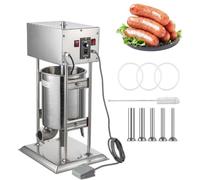 Embutidora automática salchichas 10L,5 tubos llenado,control 10 velocidades | Cuerpo de acero inoxidable 304, pedal y piezas extraíbles, for salchichas, perritos calientes, churros y palitos de snack.