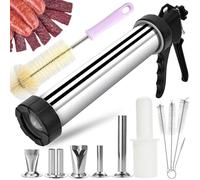 Embutidora con Boquillas, Kits Pistola Profesional For Cecina 2,1 Libras,Embutidora Salchichas,Máquina For Hacer Acero Inoxidable,Tirador,For Carne Seca 5 Boquillas