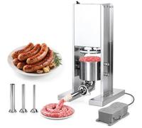 Embutidora de Chorizos de Acero Inoxidable Eléctrica con Pedal | Diseño Vertical, 3 Tubos De Relleno, Fácil Limpieza, Partes Extraíbles, Preparación de Embutidos(2L)