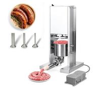 Embutidora Eléctrica de Chorizos en Acero Inoxidable con Pedal | 3 Tubos de Relleno, Diseño Vertical, Piezas Desmontables, Fácil Limpieza, Capacidad 2L/4L para Cocina y Hogar(4L)