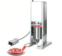 Embutidora eléctrica de salchichas apta para uso doméstico y comercial 2L | Embutidora vertical de acero inoxidable con pedal, 3 tubos de llenado y diseño desmontable