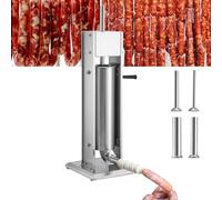 Embutidora manual de salchichas de acero inoxidable con doble velocidad y 4 tubos de relleno - Llenadora de carne resistente for uso comercial y doméstico(5L)