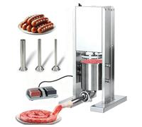 Embutidora salchichas eléctrica,3 tubos relleno,for comercial doméstico | Máquina hacer salchichas vertical,Máquina llenadora carne acero inoxidable,Control pedal,Para plantas(2L)