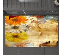 EMCLKS Alfombra Baño Antideslizante 60x90 cm,Arte de Letras de poesía con Flores Grunge y Margaritas de Color Amarillo Anar,Alfombrilla Absorbente, Alfombras Lavable a Máquina con Microfibras Suaves
