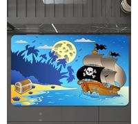 EMCLKS Alfombra Baño Antideslizante 60x90 cm,Aventura de Piratas y bucaneros. Barco Antiguo abandonado.,Alfombrilla Absorbente, Alfombras Lavable a Máquina con Microfibras Suaves