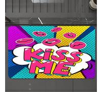 EMCLKS Alfombra Baño Antideslizante 60x90 cm,Bocadillo de diálogo Bésame. Mensaje en Estilo cómic Pop Art.,Alfombrilla Absorbente, Alfombras Lavable a Máquina con Microfibras Suaves