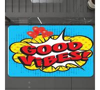EMCLKS Alfombra Baño Antideslizante 60x90 cm,Buenas Vibraciones, sición de Arte Pop con Burbujas de diálogo, Letras Retro,Alfombrilla Absorbente, Alfombras Lavable a Máquina con Microfibras Suaves