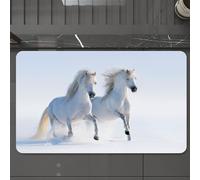EMCLKS Alfombra Baño Antideslizante 60x90 cm,Caballos, Caballos raros al Galope en el Campo de Nieve.,Alfombrilla Absorbente, Alfombras Lavable a Máquina con Microfibras Suaves