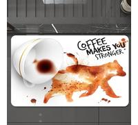 EMCLKS Alfombra Baño Antideslizante 60x90 cm,Cartel con Dibujo de Huella de Oso y Taza Invertida con Letras el café te Hace,Alfombrilla Absorbente, Alfombras Lavable a Máquina con Microfibras Suaves
