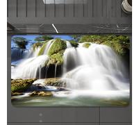 EMCLKS Alfombra Baño Antideslizante 60x90 cm,Cascada, majestuosa Cascada Que Fluye sobre Rocas de acantilados en un Pueblo,Alfombrilla Absorbente, Alfombras Lavable a Máquina con Microfibras Suaves