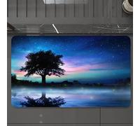 EMCLKS Alfombra Baño Antideslizante 60x90 cm,Contorno de árbol y Cielo Estrellado, árboles y cuerpos celestes Brillan, árbo,Alfombrilla Absorbente, Alfombras Lavable a Máquina con Microfibras Suaves