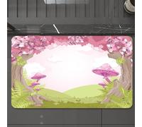 EMCLKS Alfombra Baño Antideslizante 60x90 cm,Decoración de Hongos, cerezos en Flor en un Bosque de Cuentos de Hadas, Fantas,Alfombrilla Absorbente, Alfombras Lavable a Máquina con Microfibras Suaves