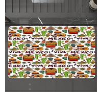 EMCLKS Alfombra Baño Antideslizante 60x90 cm,Decoraciones mexicanas, Viva México con Elementos nativos Poncho Tequila Salsa,Alfombrilla Absorbente, Alfombras Lavable a Máquina con Microfibras Suaves