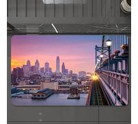 EMCLKS Alfombra Baño Antideslizante 60x90 cm,delfia bajo un brumoso Atardecer púrpura. Un Tren cruza el Puente Ben Franklin,Alfombrilla Absorbente, Alfombras Lavable a Máquina con Microfibras Suaves