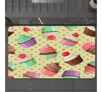 EMCLKS Alfombra Baño Antideslizante 60x90 cm,Delicioso Cupcake de Crema de Colores con patrón sin Costuras y Corazones amar,Alfombrilla Absorbente, Alfombras Lavable a Máquina con Microfibras Suaves