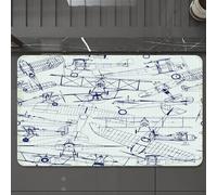 EMCLKS Alfombra Baño Antideslizante 60x90 cm,Diseño de Planos de Aviones Retro, repitiendo Aviones Antiguos en Papel cuadri,Alfombrilla Absorbente, Alfombras Lavable a Máquina con Microfibras Suaves