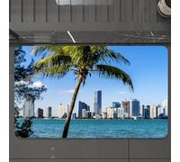 EMCLKS Alfombra Baño Antideslizante 60x90 cm,El Horizonte co de Miami, una Palmera se eleva a lo Largo de la Arquitectura m,Alfombrilla Absorbente, Alfombras Lavable a Máquina con Microfibras Suaves