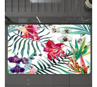 EMCLKS Alfombra Baño Antideslizante 60x90 cm,Flor de Acuarela, Flores de orquídeas Silvestres Tropicales con Hojas de Palma,Alfombrilla Absorbente, Alfombras Lavable a Máquina con Microfibras Suaves