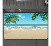EMCLKS Alfombra Baño Antideslizante 60x90 cm,Ilustración de un océano Azul con Cielo Azul y Arena Blanca,Alfombrilla Absorbente, Alfombras Lavable a Máquina con Microfibras Suaves